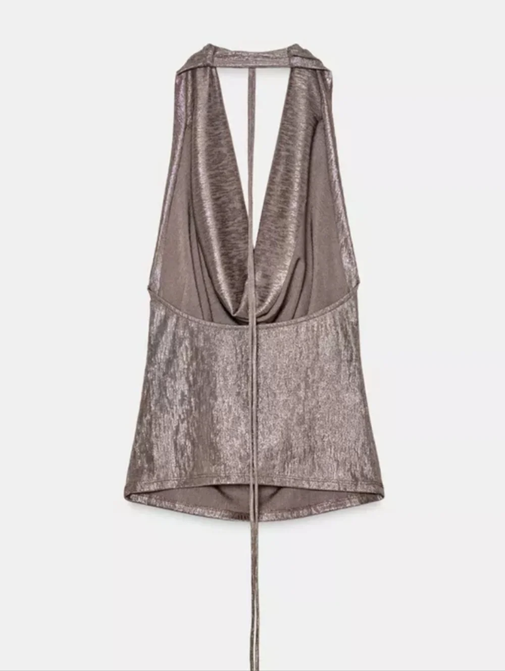 Zara Metallic Taupe Halter Draped Cowl Neck Top - Picture 7 of 8